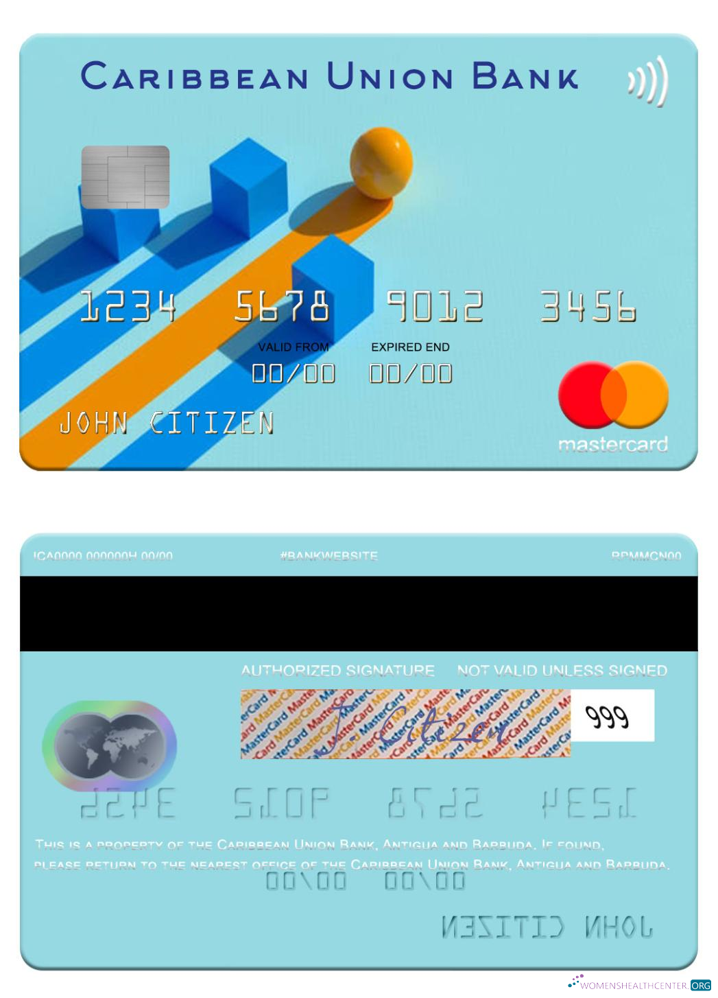 Download Antigua and Barbuda Caribbean Union Bank mastercard Photoshop template